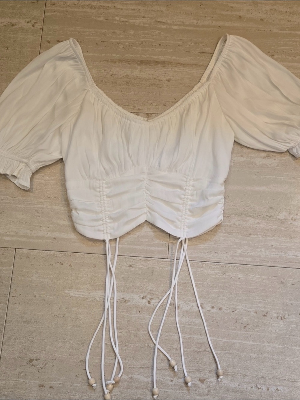 SAINTS + SECRETS Creamy White Silky Boho/Festival Crop Top